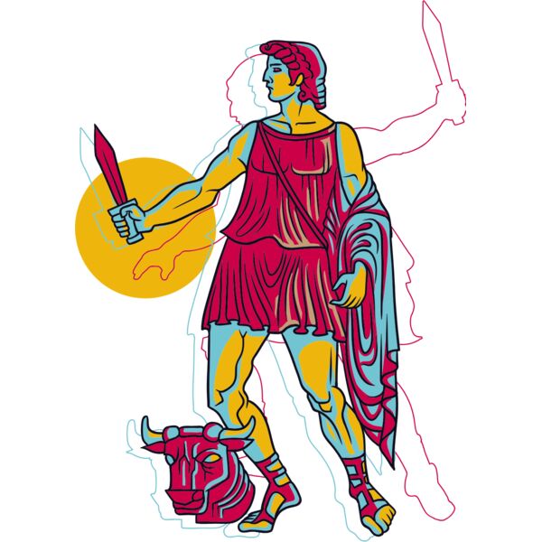 Roman gladiator and bull's head Thumbnail