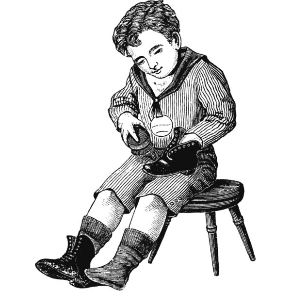 Victorian boy cleaning boot vintage print Thumbnail